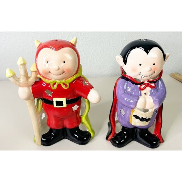 VTG Dennis East 7.5" Devil And Vampire Porcelain Halloween Votive Holder EUC - Picture 1 of 8